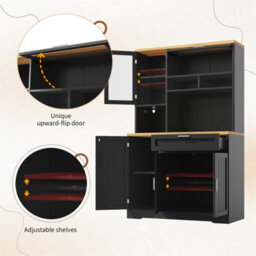 Abrihome Tall Display Cabinet With Led Lighting - 104X40X180 Cm Kitchen & Living Room Storage, Black - thumbnail 4
