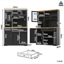 Abrihome Tall Display Cabinet With Led Lighting - 104X40X180 Cm Kitchen & Living Room Storage, Black - thumbnail 5