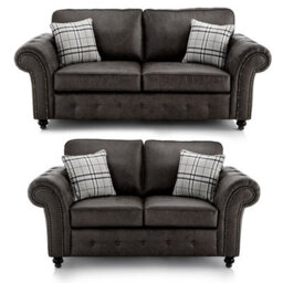 Furnishings For Less UK Oakland 3 And 2 Seater Chesterfield Leather Air Charcoal Grey - thumbnail 1