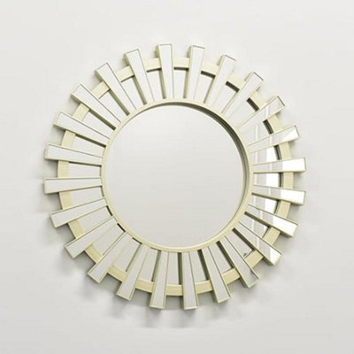 Deenz 66Cm Large Round Sunburst Panels Wall Mirror Beige Round Mirror Home Living Decor Gift New