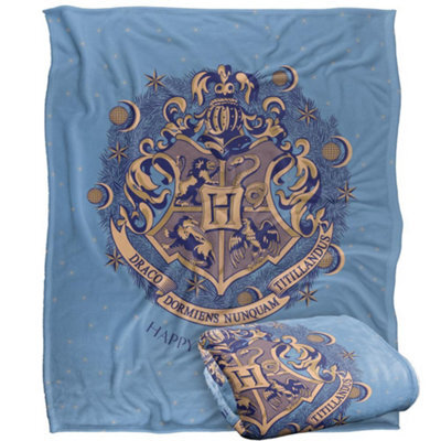 Harry Potter Happy Christmas Hogwarts Crest Blanket Multicoloured (One Size) - image 1