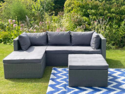 Nustone Garden Patio Rattan 3 Seat Sofa Set With Chaise Lounger And Footrest In Dark Grey - thumbnail 1