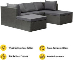 Nustone Garden Patio Rattan 3 Seat Sofa Set With Chaise Lounger And Footrest In Dark Grey - thumbnail 3