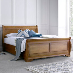 Toulon Wooden Sleigh Bed - Oak Finish - King Size 5Ft Bed Frame Only - thumbnail 1