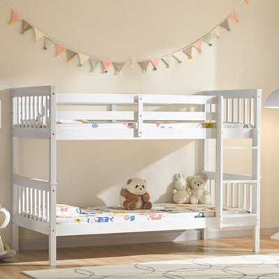 Vida Designs Milan Single Bunk Bed Frame With Ladder White Solid Pine Wood 3 Ft Twin-Sleeper Design & Guard Rails Easy Assembly