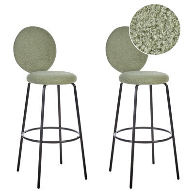 Beliani Set Of 2 Bar Chairs Emery Boucle Light Green - image 1