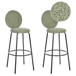 Beliani Set Of 2 Bar Chairs Emery Boucle Light Green - thumbnail 1