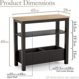 Christow Slim Console Table Oak-Effect Top Shelf & Storage Charcoal H60Cm X W65Cm X D28Cm - thumbnail 6
