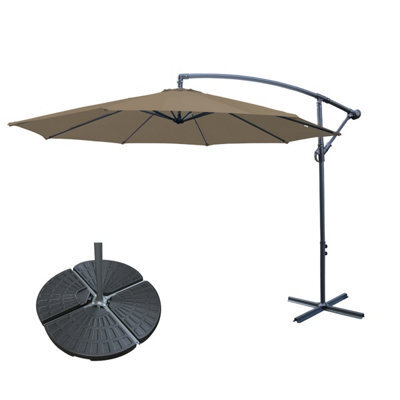 Sundaze 3M Taupe Garden Cantilever Banana Parasol Umbrella Crank Hanging Patio With Base Weights - image 1