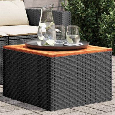Berkfield Garden Table Black 55X55X37 Cm Poly Rattan And Acacia Wood - image 1