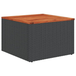 Berkfield Garden Table Black 55X55X37 Cm Poly Rattan And Acacia Wood - thumbnail 2