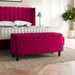 90Cm Safari Striped Plush Velvet Upholstered Ottoman Storage Bench With Legs,red Deep Storage End Of Bed Shoes Bench