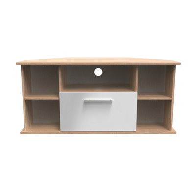 Trent 1 Drawer Corner Tv Unit In Grey & Bardolino Oak (Ready Assembled) - image 1