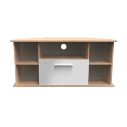 Trent 1 Drawer Corner Tv Unit In Grey & Bardolino Oak (Ready Assembled)