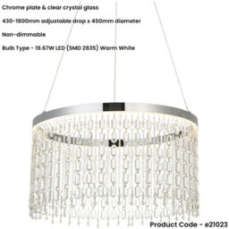 Loops Hanging Ceiling Pendant Light - Chrome Plate & Clear Crystal Glass - 19.67W Led (Smd 2835) Warm White - thumbnail 2