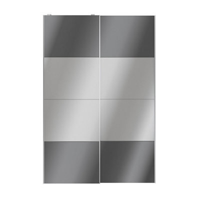 GoodHome Atomia Contemporary Panelled Mirrored Anthracite High Gloss 2 Door Sliding Wardrobe Door Kit (H)2250mm (W)1500mm - image 1