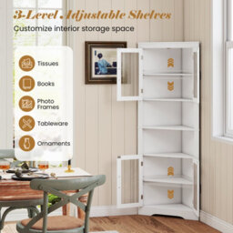 Costway 171Cm Tall Kitchen Corner Cabinet Triangular Buffet Cabinet W/ 4 Doors - thumbnail 5