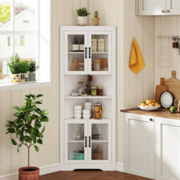 Costway 171Cm Tall Kitchen Corner Cabinet Triangular Buffet Cabinet W/ 4 Doors - thumbnail 8