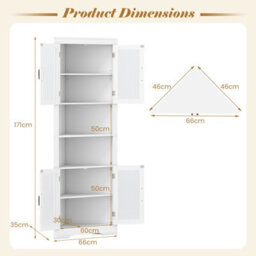 Costway 171Cm Tall Kitchen Corner Cabinet Triangular Buffet Cabinet W/ 4 Doors - thumbnail 2