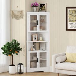 Costway 171Cm Tall Kitchen Corner Cabinet Triangular Buffet Cabinet W/ 4 Doors