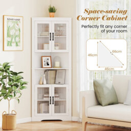 Costway 171Cm Tall Kitchen Corner Cabinet Triangular Buffet Cabinet W/ 4 Doors - thumbnail 3