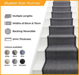 Illusion Stair Runner - Reversible, Durable & Hardwearing Carpet For Stairs & Staircases, Multiple Lengths - thumbnail 2