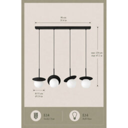 Luminosa Lighting Luminosa Aura Bar Pendant Ceiling Light Black White Glass Shade 4X E27 - thumbnail 4