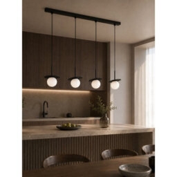 Luminosa Lighting Luminosa Aura Bar Pendant Ceiling Light Black White Glass Shade 4X E27 - thumbnail 2