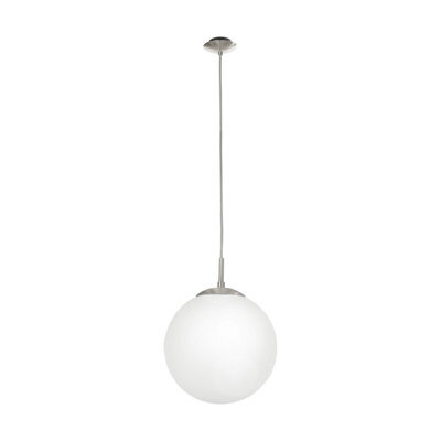 Satin Nickel Pendant Ceiling Light With White Opal Glass Shade - E27 Bulb Compatible - image 1