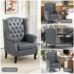 Homcom Chesterfield-Style Wing Back Armchair Tufted Accent Chair Grey - thumbnail 8