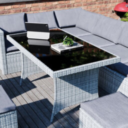 Lassic Vida Designs 9 Seater Rattan Furniture Set With Outdoor L Shaped Sofa, Table And Stools, Grey - thumbnail 5