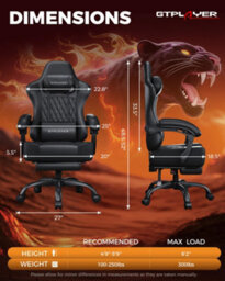 Gtplayer Gaming Chair, Ergonomic Computer Chair With Footrest And Lumbar Support Height Adjustable, Black - thumbnail 2