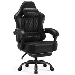 Luckracer Gaming Chair, Ergonomic Computer Chair With Footrest And Lumbar Support Height Adjustable, Black