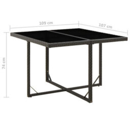 Berkfield Garden Table Black 109X107X74 Cm Poly Rattan And Glass - thumbnail 5