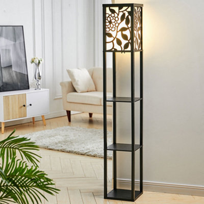 Living And Home 160Cm E27 Vines Wooden Floor Lamp With Storage Shelves And Foot Switch For Bedroom Living Room - image 1