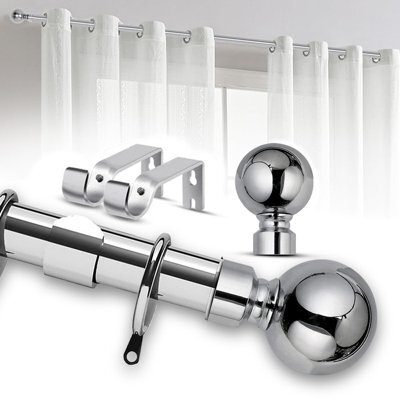 Imperial Rooms Curtain Pole - Metal Extendable Rod Heavy Duty Plain Ball Finish Chrome, (L)1.6-3M (Dia)28mm - image 1