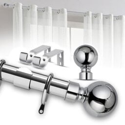 Imperial Rooms Curtain Pole - Metal Extendable Rod Heavy Duty Plain Ball Finish Chrome, (L)1.6-3M (Dia)28mm