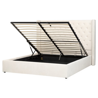 Beliani Ottoman Bed Velvet Lubbon 160 X 200 Cm (Eu King Size) Off-White - image 1