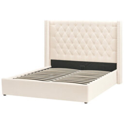 Beliani Ottoman Bed Velvet Lubbon 160 X 200 Cm (Eu King Size) Off-White - thumbnail 5