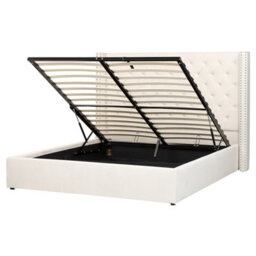 Beliani Ottoman Bed Velvet Lubbon 160 X 200 Cm (Eu King Size) Off-White - thumbnail 1
