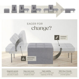 Tectake 1 Sofa Bed Ponto - 4 In 1 Uses As A Stool, Chair, Lounger Or Bed, 6-Position Adjustable Backrest  - Grey - thumbnail 3