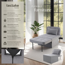 Tectake 1 Sofa Bed Ponto - 4 In 1 Uses As A Stool, Chair, Lounger Or Bed, 6-Position Adjustable Backrest  - Grey - thumbnail 2