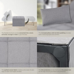 Tectake 1 Sofa Bed Ponto - 4 In 1 Uses As A Stool, Chair, Lounger Or Bed, 6-Position Adjustable Backrest  - Grey - thumbnail 5
