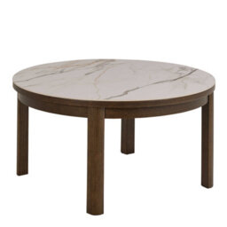 Wyld Haus Cork 90Cm Round Cream Ceramic Coffee Table With Oak Veneer Base - thumbnail 2