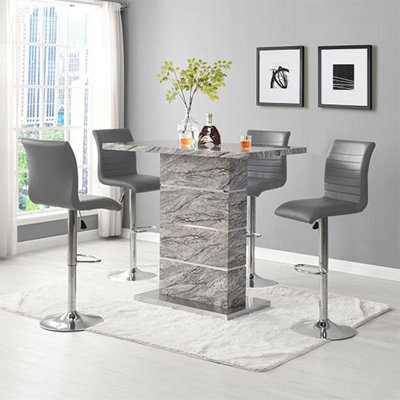 Furniture in Fashion Parini Melange Marble Effect Bar Table 4 Ripple Grey Stools - image 1