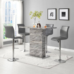 Furniture in Fashion Parini Melange Marble Effect Bar Table 4 Ripple Grey Stools