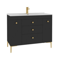 Royal Bathrooms Verona 1000mm Black Floor Standing Vanity Unit 3 Drawer & Dual Side Pull Out Storage Ceramic Basin - Brass Knob - thumbnail 6