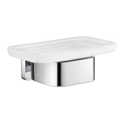 Smedbo Porcelain Rectangular Soap Dish Tray And Polished Chrome Wall Mounted Holder With Concealed Screws For Bath Shower Bathroom