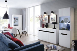 Impact Furniture Living Room Set Storage Tall Glass Display Cabinet Sideboard White Gloss Azteca - thumbnail 9