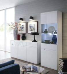 Impact Furniture Living Room Set Storage Tall Glass Display Cabinet Sideboard White Gloss Azteca - thumbnail 1